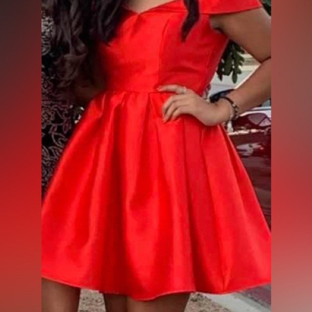 Ruby Red Satin ladies Short Formal Dress.Lining under size Large